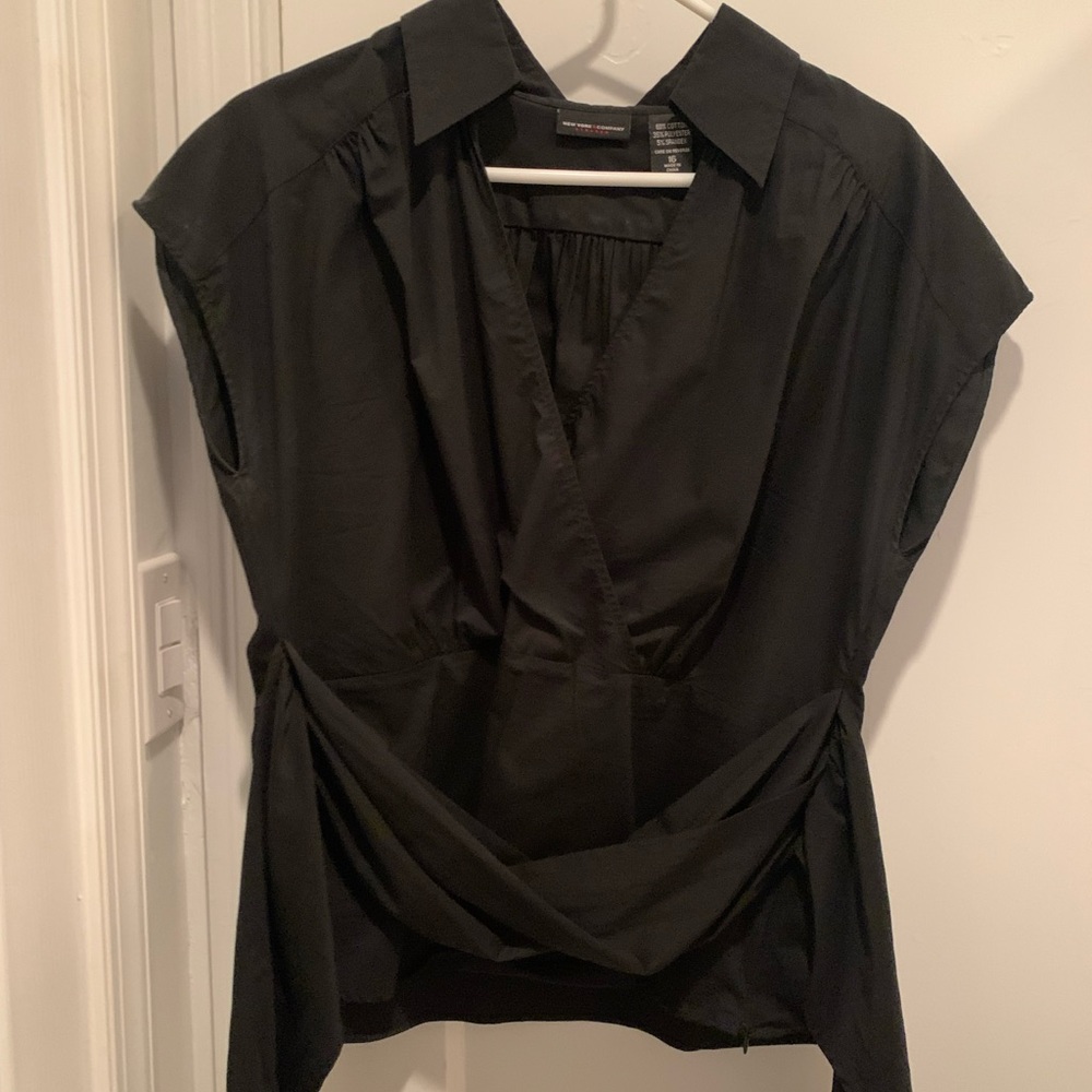 Black, short sleeve, faux wrap shirt